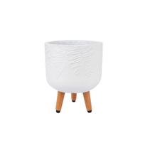Augalų laikiklis SKY FERN D24xH29,6cm, baltos spalvos, su medinėmis kojelėmis