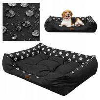 Vandeniui atsparus šunų guolis-sofa Doggy Puffy, dydis XL (92x73 cm), juodas su pėdutėmis