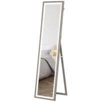 HOMCOM 40 x 160 cm viso veidrodis, pastatomas veidrodis su LED apšvietimu, 3 šviesos spalvos, sieninis veidrodis su jutikliniu valdymu, grindų veidrodis miegamajam, svetainei, pilkas, Pilka