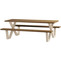 Lauko pikniko stalas Tablo, 75 x 206 x 145 cm, metalas / medis, smėlio