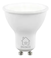 LED lempa DELTACO SMART HOME  GU10, WiFI 2.4GHz, 5W, 470lm, 2700K-6500K, 220-240V, balta / SH-LGU10W