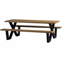 Lauko pikniko stalas Tablo, 75 x 206 x 145 cm, medis, juoda