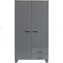 Drabužių spinta Dennis, 202 x 111 x 55 cm, su stalčiais, pušis, pilka