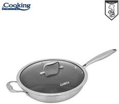 NERŪDIJANČIO PLIENO WOK LINIJA + STIKLINIS DANGTELIS 30X8,5 CM, 4,5 L, TITANIUM 3, COOKING BY HEINNER