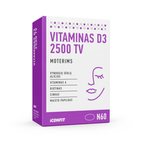 ICONFIT Vitaminas D3 moterims (2500 IU) – 60 kapsulių