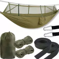 Turistinis hamakas su tinkleliu nuo uodų 255×140 cm, tamsiai žalias