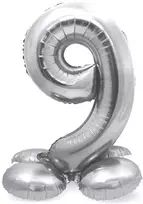 Sidabrinis pastatomas balionas - skaičius 9, 40 cm