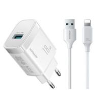 Įkroviklis Joyroom JR-TF4 18W USB-A + USB-A to Lightning cable 1.0m baltas