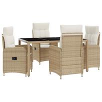 Lauko valgomojo komplektas 5 pcs Bežė ir kreminė balta