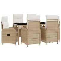 Lauko valgomojo komplektas 7 pcs Bežė ir kreminė balta