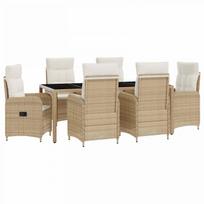 Lauko valgomojo komplektas 7 pcs Bežė ir kreminė balta