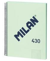 Sąsiuvinis su spirale ir kietu viršeliu MILAN 430, A4, 80 lapų, langeliais, žalios spalvos
