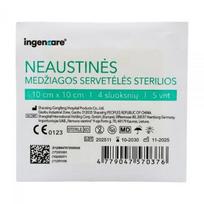 INGENCARE sterilios neaustinės medžiagos servetėlės, 4 sluoksnių, 10 cm x 10 cm, 5 vnt.