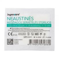 INGENCARE sterilios neaustinės medžiagos servetėlės, 4 sluoksnių, 7,5 cm x 7,5 cm, 5 vnt.