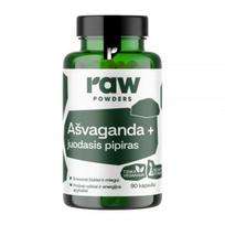 RAW POWDERS maisto papildas AŠVAGANDA + JUODASIS PIPIRAS, 90 kaps.