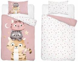 Vaikiškas patalynės užvalkalų komplektas Kittens PPG-163, balta sp./rožinė sp./rusva sp., 100 x 135 cm