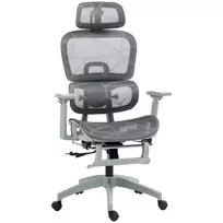 HOMCOM Ergonominė biuro kėdė su tinklinio audinio apmušalu, reguliuojama, su ratukais, su porankiais, galvos atrama, pilka