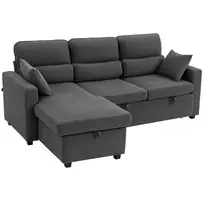 HOMCOM Reguliuojama sofa-lova, L formos svečių sofa su miegojimo funkcija, daiktadėže, pagalvėmis, skirta svetainei, svečių kambariui, tamsiai pilka