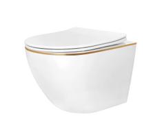 REA-C6806 - Pakabinamas WC su sėdyne CARLO MINI TORNADO RIMLESS keramika/balta/auksinė