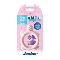 Jordan Ypač minkštas kramtukas kūdikiams ir pirmasis dantų šepetėlis Teether and Training Toothbrush Extra Soft Pink