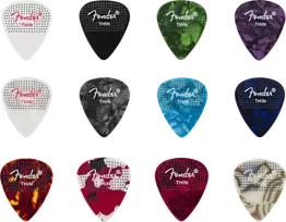 Mediatorių koplektas 12 vnt., 0,46mm Fender Dotted Thin 351 Shape
