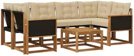 Lauko sofos komplektas su pagalve 7 pcs Natūralus ir bežinis