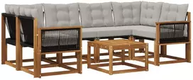 Lauko sofos komplektas 7 pcs Natūrali ir šviesiai pilka