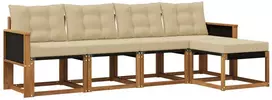 Lauko sofos komplektas su pagalve 5 pcs Natūralus ir bežinis