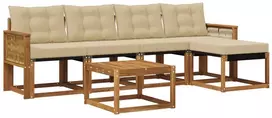 Lauko sofos komplektas su pagalve 6 pcs Natūralus ir bežinis