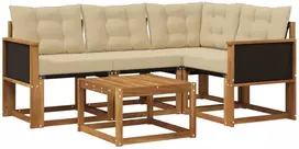 Lauko sofos komplektas su pagalve 5 pcs Natūralus ir bežinis