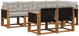Lauko sofos komplektas 7 pcs Natūrali ir šviesiai pilka