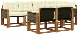 Lauko sofos komplektas su pagalve 7 pcs Natūralus ir grietinėlė