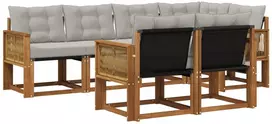 Lauko sofos komplektas 7 pcs Natūrali ir šviesiai pilka