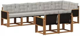 Lauko sofos komplektas 8 pcs Natūrali ir šviesiai pilka