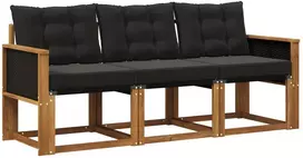 Lauko sofos komplektas su pagalve 3 pcs Natūrali ir juoda