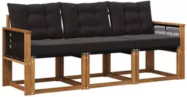 Lauko sofos komplektas su pagalve 3 pcs Natūrali ir juoda