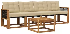 Lauko sofos komplektas su pagalve 5 pcs Natūralus ir bežinis