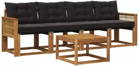 Lauko sofos komplektas su pagalve 5 pcs Natūrali ir juoda