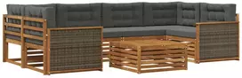 Lauko sofos komplektas su pagalve 7 pcs Natūralus ir antracitas