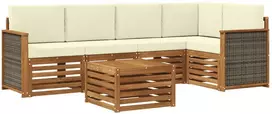 Sekcijos sofų komplektas 5 pcs Natūralus ir grietinėlė
