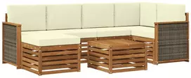 Sekcijos sofų komplektas 6 pcs Natūralus ir grietinėlė