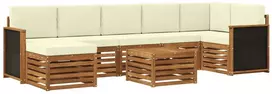 Lauko sofos komplektas su pagalve 7 pcs Natūralus ir grietinėlė