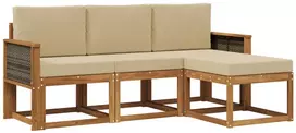 Lauko sofos komplektas su pagalve 4 pcs Natūrali