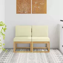 2 Vienetas Lauko Vidurinis Sofa Kietos akacijos mediena Balta