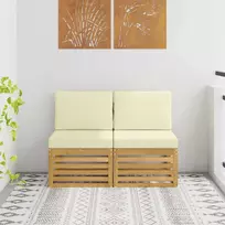 2 Vienetas Lauko Vidurinis Sofa Kietos akacijos mediena Balta