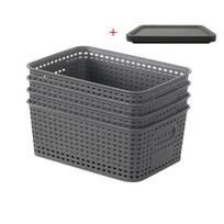 Plastikinės pintos dėžutės su dangčiu, pilka