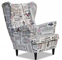 ARI PRINT Skandinaviškas fotelis su ausų krapštuku Šeimos baldai laikraščio dizaino raštas