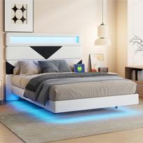 Minkšta lova su LED ir USB, reguliuojamas galvūgalis, velvetas, smėlio+juoda 160x200