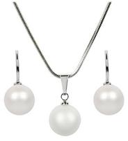 Papuošalų rinkinys - LEVIEN - SET-041 - Karoliai ir auskarai - Baltos sintetinės perlas - Rodis dengtas metalas