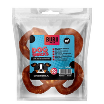 Bubu Pets rawhide ring with lamb 500g - buivolo oda apvynioti ėrienos mėsos žiedai, 10cm